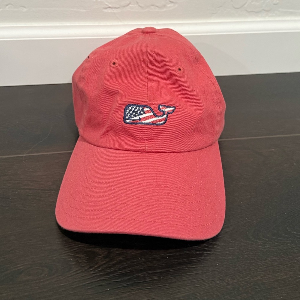 Red Vineyard Vines Baseball Cap with Whale Logo